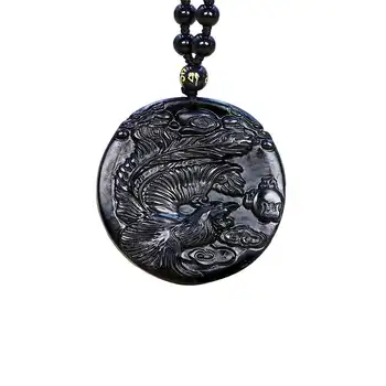 Jade Phoenix Pakabukas Karoliai Gamtos Žavesio Kinijos Brangakmenių Vyras Vintage Black Raižyti Amuletas Papuošalų Pakabučiai Talismanus Žavesio