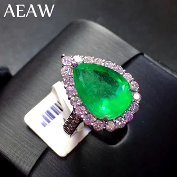 AEAW 4ct AAA Kriaušių Laboratorijoje Auginami Kolumbijos Smaragdas CCE Emgagement Žiedas Originali Kietojo 14 karatų Balto Aukso su Lab Moissanite Deimantų