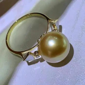 Elegantiškas 10-11mm Pietų Jūros Raundo Aukso Perlas Žiedas 925s