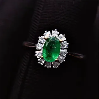 xinyipengS925 sterlingas sidabro, paauksuotų inkrustacijos gamtos smaragdas žiedas bauda žalia brangakmenio vestuvių papuošalai moterims