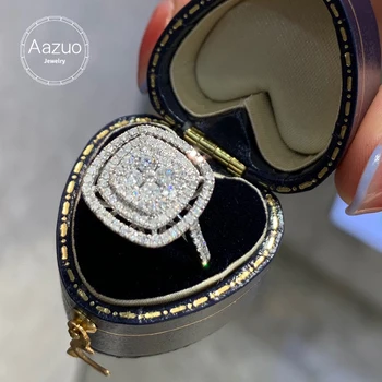 Aazuo 18K Balto Aukso Nekilnojamojo Diamond 0.90 ct H SI Luxuly Kvadrato Formos Žiedas Dovana Moterims-Prabangos Dalyvavimo Šalies Jubiliejų
