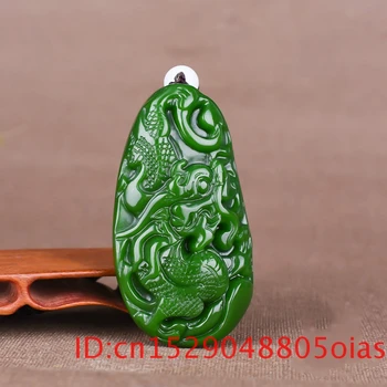 Kinijos Gamtos Dragon Green Jade Pakabukas Karoliai Ranka raižyti Žavesio Žadeito Papuošalų Mados Amuletas Dovanos Vyrams
