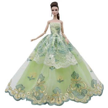 Mados Šviesiai Žalias, Gėlių Vestuvių Suknelė Barbie Lėlės Drabužių Komplektus Off Peties Nėrinių Princesė Šalis Suknelė 1/6 BJD Priedų